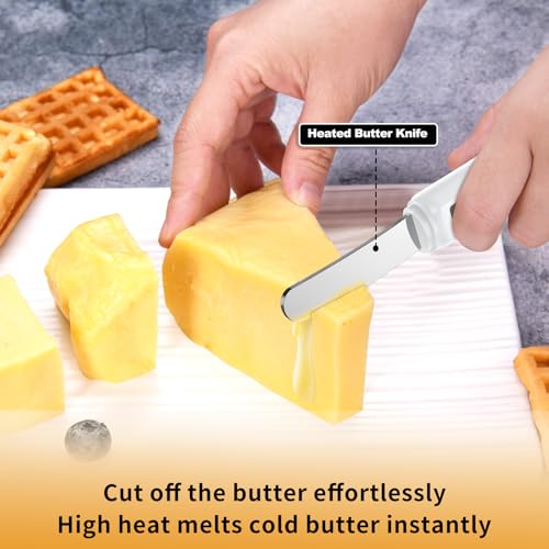 Stainless Steel Heated Butter Knife Spreader for Cold Butter, Cream Cheese, Jam, Pastry, Charcuterie, Multipurpose Kitchen Gadgets Butter Knives IP68 Waterproof, White