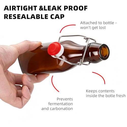 1Pc Amber Swing Top Brewing Bottles with Leak Proof Easy Caps, Glass Beer Bottle Flip Top Bottles For Kombucha, Kefir, Vanilla Extract, Beer (8.5oz Square)