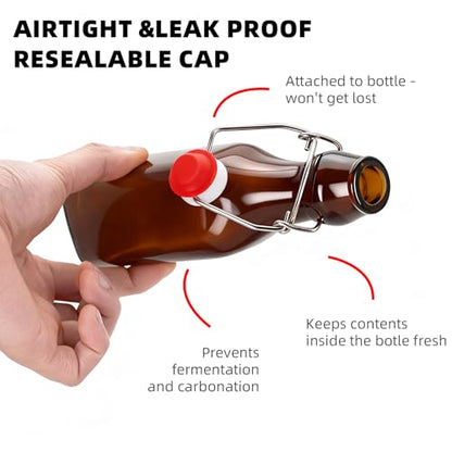 1Pc Amber Swing Top Brewing Bottles with Leak Proof Easy Caps, Glass Beer Bottle Flip Top Bottles For Kombucha, Kefir, Vanilla Extract, Beer (8.5oz Square)