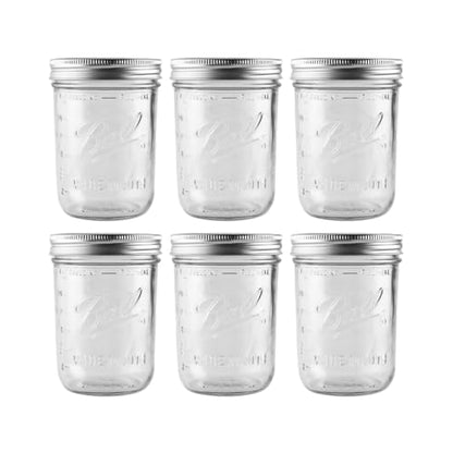 Ball - 16 oz Wide Mouth Glass Mason Jars | 6 Pack Jars with Airtight Lids | Large Glass Jar for Food Storage with Lids | Ideal for Canning, Fermentation, Pickling, Kombucha Brewing