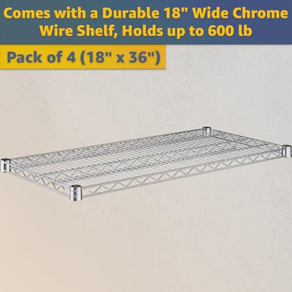 18" x 36" x 69" NSF Heavy Duty Mobile Chrome Wire Shelves with Security Cage Kit, 4 Tier Metal Commercial Storage Rack with Wheels - color: Grey, size: 18" x 36" x 69" with Wheels
