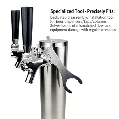 Stainless Steel Beer Faucet Wrench, Multi-Functional Kegerator Tool for Tap Tower & Coupler Nuts, Draft Beer Spanner with Dual-Size Openings for Home Brewing & Bar Maintenance (1)