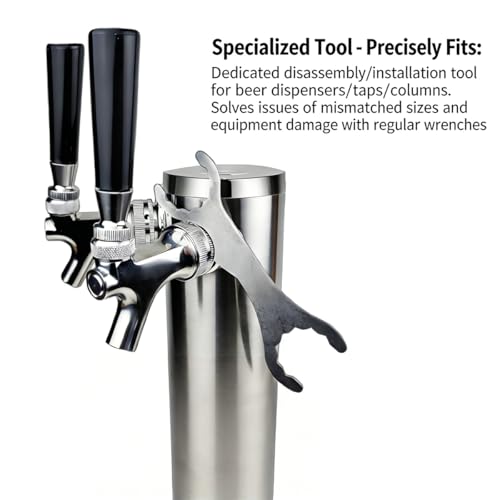 2pcs Stainless Steel Beer Faucet Wrench, Multi-Functional Kegerator Tool for Tap Tower & Coupler Nuts, 7-Inch Draft Beer Spanner with Dual-Size Openings for Home Brewing & Bar Maintenance (2)