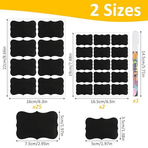 230 Pcs Labels for Jars, 2 Size Waterproof Chalkboard Labels for Food Containers, Storage Bins, Mason Jars, Reusable Blackboard Stickers with 1 Erasable Chalk Marker (Irregular Shape)