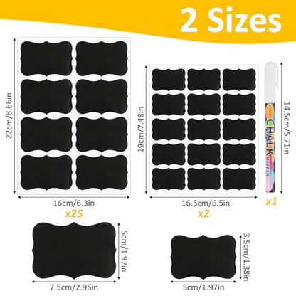 230 Pcs Labels for Jars, 2 Size Waterproof Chalkboard Labels for Food Containers, Storage Bins, Mason Jars, Reusable Blackboard Stickers with 1 Erasable Chalk Marker (Irregular Shape)