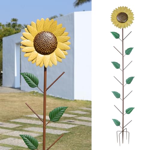 72" H Metal Sunflower Glass Bottle Tree Stake for OutdoorColorful Garden Decorative Bottle Holder & Outdoor - color: yellow-B