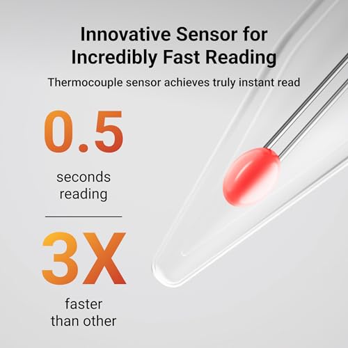 Professional Meat Thermometer Digital, Ultra-Fast 0.5 Sec Instant Read, NIST Certified ±0.5°F Accuracy, IP67 Waterproof, Auto-Rotating Backlit Display, Lift-to-Wake, for BBQ/Candy, Orange&Gray - color: Orange&Gray