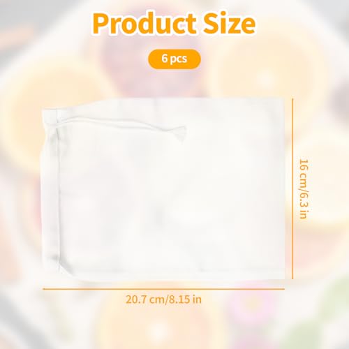 6 Pcs White Nylon Straining Bag - Fine Mesh Nylon Filter Bags, Homebrew Beer Wine Cider Dry Hop Beers Brewing Filters, Reusable Drawstring Brew Bags for Hops, Grains & Fruit (6" x 8")