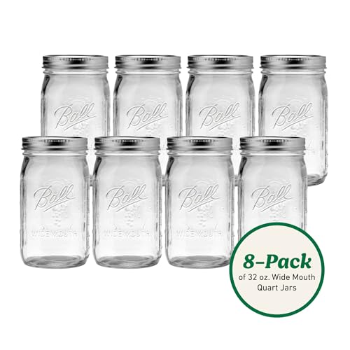 Ball Wide Mouth Quart 32oz. Glass Mason Jar with Lids and Bands, 8 Count - size: 32oz (8-pack)