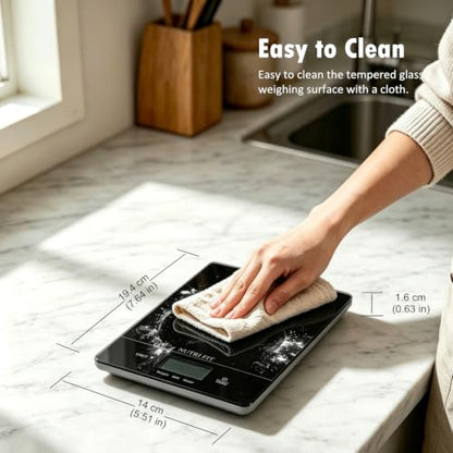 Digital Food Scale Kitchen Scales Grams and Ounces for Weight Loss Baking Cooking of NUTRI FIT, Max 11lb 1g Increment, Ultra-Thin Size and Hang to Wall - color: Tempered Glass-Black