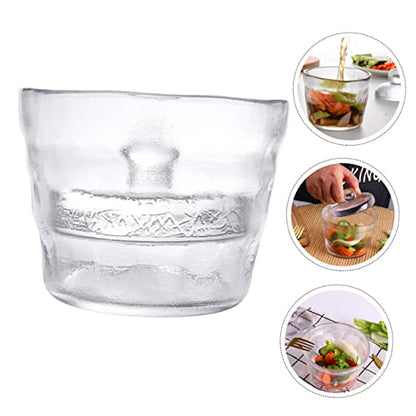 Healifty Japanese Style Round Glass Pickle Jar with Weighted Press Airtight Sealed Container for Kimchi and Pickled Vegetables Household Kitchen Storage Tank