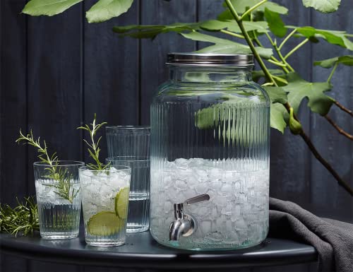 1-Gallon (3.8L) Glass Beverage Drink Dispenser with Stainless Steel Spigot and Lid, Glass Drink Jar Brew Kombucha,Mason jar Container for Water Juice Sun tea Dispenser at Party Fridge,Clear