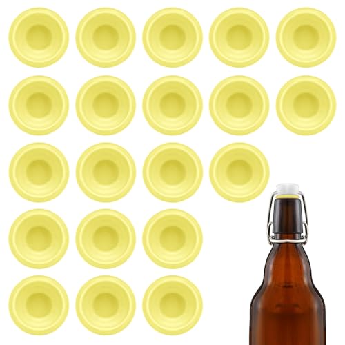 20PCs Dopamine color Silicone Gaskets Washers Seals for Cap Swing Flip Top for Home Brew Beer Soda Bottle Sealing (Lemon Yellow) - color: Lemon Yellow