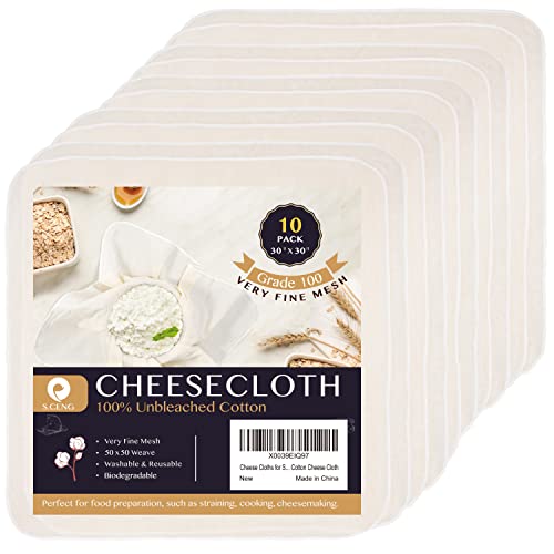 Precut Cheesecloth, 30 x 30'' 10 Pack, Grade 100, Ultra Fine Cheese Cloth for Straining & Cooking, 100% Unbleached Cotton Muslin Cloth for Making Cheese - size: 30x30'' 10 Pack