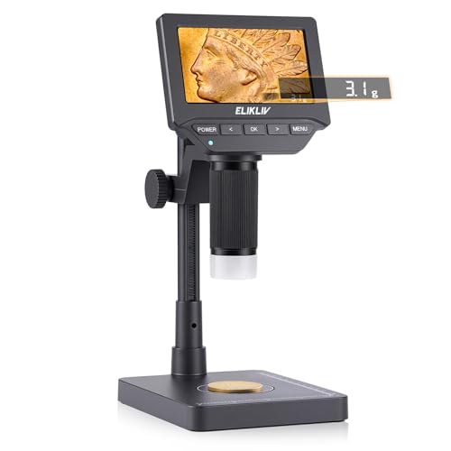 Elikliv EDM4C Coin Microscope with Scale：4.3" Digital Microscope with Adjustable LED, Error Coin Magnifier with Screen & Weighing Scope for Collectors, Jewelers, Students, Windows/Mac Compatible - color: Gray