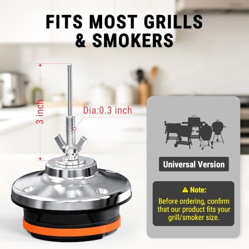 TempPro Bluetooth Grill Thermometer with LCD Display & App Alerts, 500FT Wireless Temperature Gauge for Smoker, Kettle, Kamado, Pellet, Gas Grills, 0.3 Inches Universal Sensor Fits Most Lids