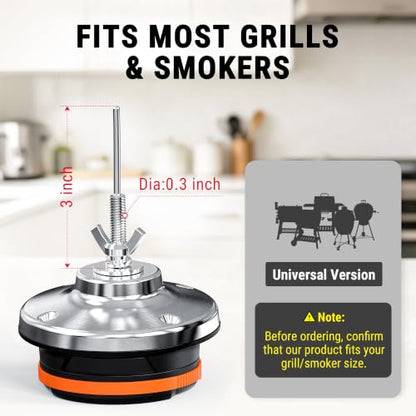 TempPro Bluetooth Grill Thermometer with LCD Display & App Alerts, 500FT Wireless Temperature Gauge for Smoker, Kettle, Kamado, Pellet, Gas Grills, 0.3 Inches Universal Sensor Fits Most Lids