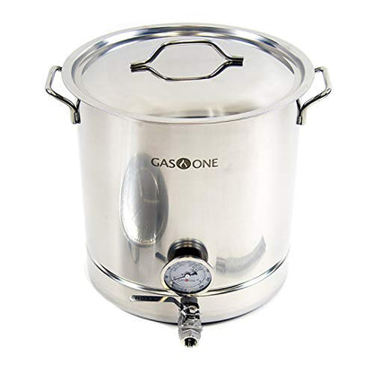 GasOne 16 Gallon Stainless Steel Home Brew Kettle Pot Pre Drilled 4 PC Set 64 Quart Tri Ply Bottom for Beer Brewing Includes Stainless Steel Lid Ball Valve, Thermometer, Spigot - Home Brewing Supplies - size: 64 QT/16 GALLON