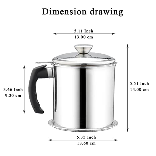Kyraton Bacon Grease Container With Strainer, 48 oz Stainless Steel Oil Container, Pot Fat Storage With Lid, Easy Grip Handle Suitable For Storing Frying Oil And Cooking Grease 1. Silver - color: 1. Silver