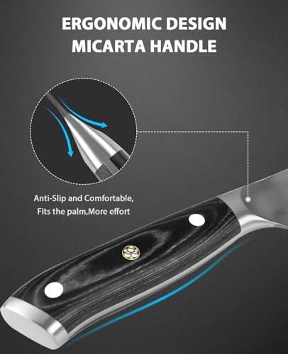 MOSFiATA 7” Nakiri Chef's Knife with Finger Guard, German High Carbon Stainless Steel EN1.4116 Vegetable Knife, Multipurpose Kitchen Knife with Micarta Handle in Gift Box - style: 7 inch Nakiri knife