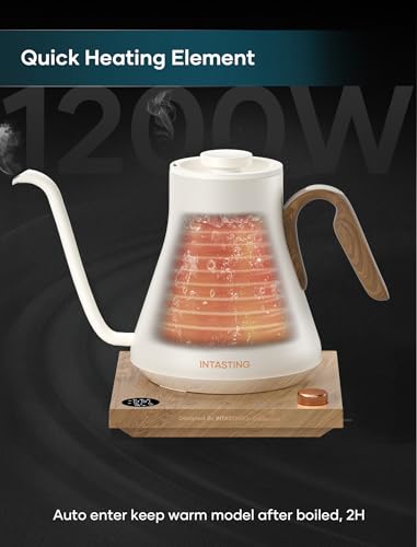 INTASTING Electric Kettle, Gooseneck Electric Kettle, ±1℉ Precise Temperature Control, Stainless Steel Interior, Quick Heating for Pour Over Coffee, Tea & Boiling Water, 0.9L (Cream White) - color: Cream White