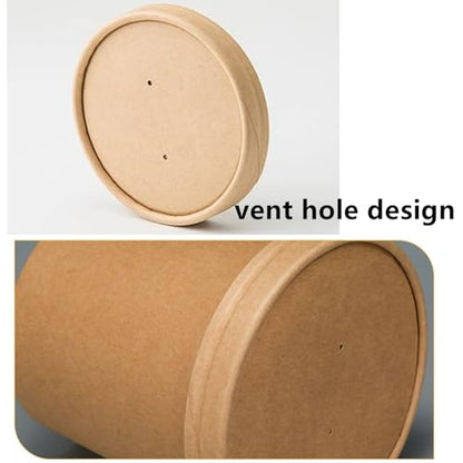 60 Pack 12 oz Kraft Paper Soup Containers with Lids, Disposable Ice Cream Cups, Microwave and Freezer Safe To Go Food Storage Bowls for Parties, Christmas, Takeout, Picnics