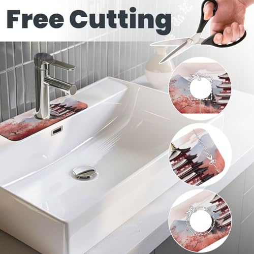 Kitchen Sink Faucet Mat Splash Guard, City Japanese Super Absorbent Drying Mat, Non-Slip Drain Pad for Bathroom Counter - color: City Japanese