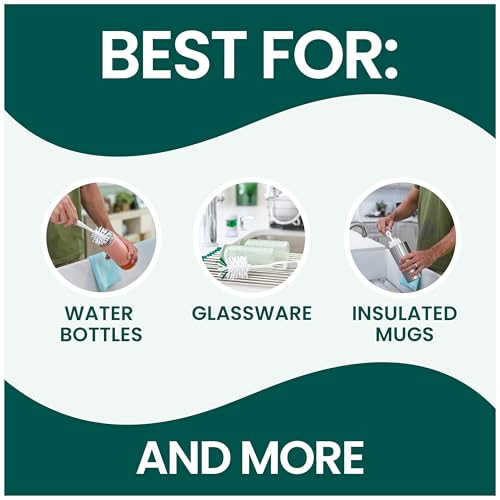 Scotch-Brite Glass and Water Bottle Brush, Long-Lasting, Safe on Glassware, Shaker Bottles, Food Processors, & More, Non-Slip Handle, Durable, Reusable, Clean in Top Rack of Your Dishwasher