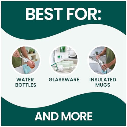 Scotch-Brite Glass and Water Bottle Brush, Long-Lasting, Safe on Glassware, Shaker Bottles, Food Processors, & More, Non-Slip Handle, Durable, Reusable, Clean in Top Rack of Your Dishwasher