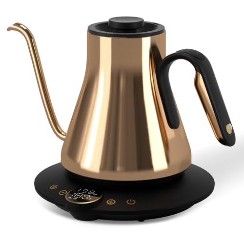 Cocinare Gooseneck Electric Kettle, ±1°F Precise Temperature Control, 1500W Fast Heating, Pour Over Coffee & Tea Kettle with Brew Timer & Keep Warm, Stainless Steel, 0.9L (Gustav Gold) - color: Gustav Gold