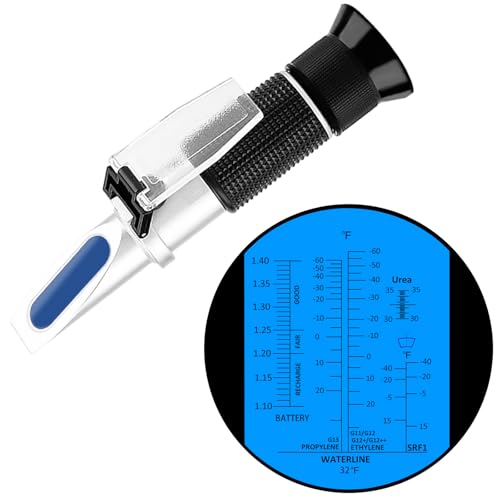 Antifreeze Refractometer in Fahrenheit 4 in 1 Antifreeze Tester Coolant Refractometer Ethylene Propylene Glycol Refractometer for Antifreeze System Diesel Exhaust Fluid, Battery Acid - color: 4-in-1 ℉ Antifreeze Refractometer