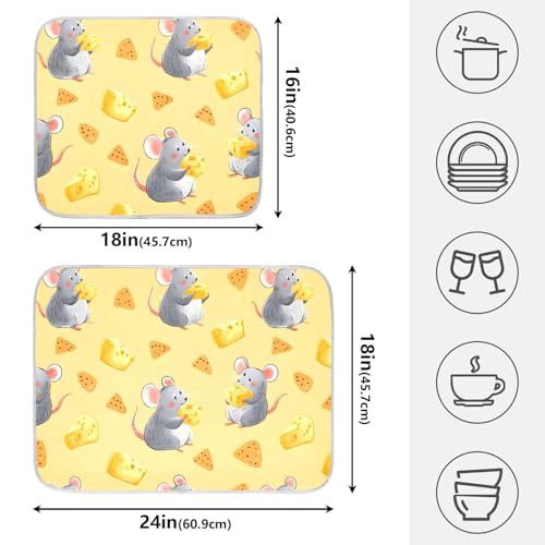 ALAZA Mouse Cheese Animal Dish Drying Mats Absorbent Microfiber Drying Pad Kitchen Countertop Draining Mat 16 x 18 Inches - size: 16" x 18"