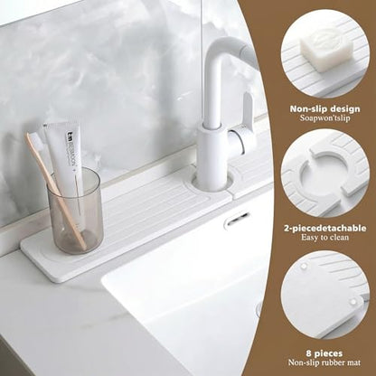Diatomite Faucet Mat for Kitchen Sink, Quick-Dry Stone-Like Sink Mat, Flat Lay Absorbent Countertop Drying Mat for Faucet Area, Hard Diatomite Mat, White, 23.6 x 4 in - color: White2