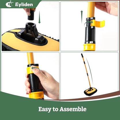 Eyliden Car Wash Brush Mop with Long Handle for Car Truck RV, Yellow | 90° Swivel Head with 45° Angle Lock, 2 Scratch-Free Microfiber Heads, Car Detailing Kit, 41.9" Adjustable Handle - color: Yellow & Black