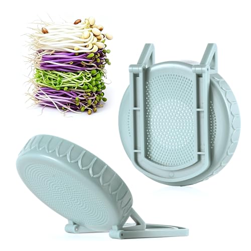 Happyiren Sprouting Kit for Wide Mouth Mason Jars, 2-Pack BPA-Free | One-Piece Sprouting Lids with Built-In Stand, Seed Germination Jar Sprouter Lid, Fits Wide Mouth Jars (3.38"/86mm) - color: Sage Green