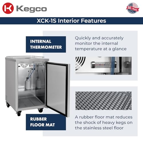 Kegco 3PXCK-1S-K 24" Single‑Tap Commercial Stainless Steel Kegerator – 5‑Gallon & Slim Keg Compatible, Digital Temp Control