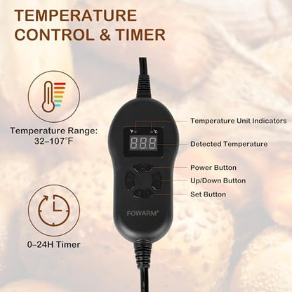 2-in-1 Kombucha Heating Wrap Set – Dual 5"x19" Fermentation Heateing Pads with Digital Thermostat for 1 Gallon Jars, Beer, Wine & Mead Brewing, 50W Waterproof Design - size: 10" x 19"