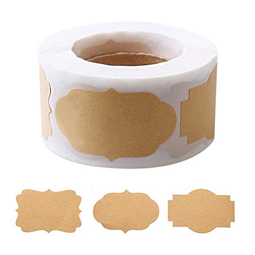 300 Pcs Self-Adhesive Gift Tags Name Jar Labels Stickers, 1 x 2 in, Brown | Waterproof vinyl, matte writable surface, peel-and-stick, removable, lace design for jars, bottles, gifts and crafts - color: Brown