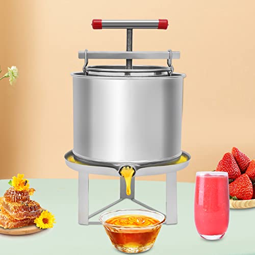 12.6L Large Fruit Honey Press Machine, Beeswax Extractor Beekeeping Machine Stainless Steel Strainer Manual Bee Honey Presser for Press Fruits Vegetables Wine Juice Making - size: 12.6L Silver