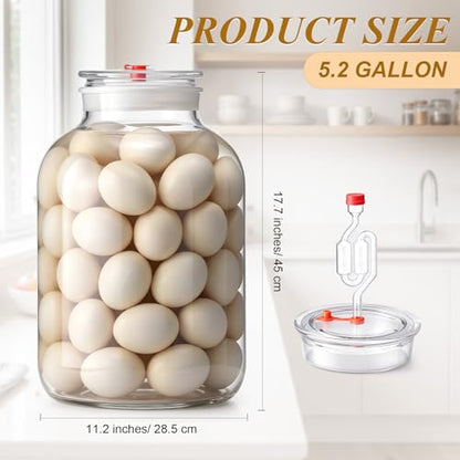 Gisafai 5 Gallon Large Fermenting Jug Wide Mouth Glass Fermenting Container with Airlocks and Silicone Stoppers Fermenter Making Set Glass Water Jar for Sauerkraut Kimchi Pickles Mead & More