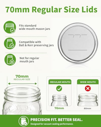 36Pcs Canning Lids Regular Mouth, 70mm Food Grade Mason Jar Lids, 100% Fit Airtight Lids for Ball and Kerr Preserving Jars - size: 36 Lids for Regular Mouth Jar