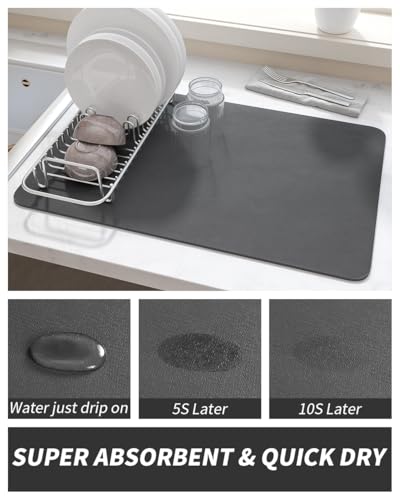 AMOAMI-Coffee Mat Hide Stain Rubber Backed Absorbent Dish Drying Mat for Kitchen Counter-Fit Under Coffee Bar Accessories Maker Machine Pot Espresso Machine Dish Rack - size: 17"x31.5"