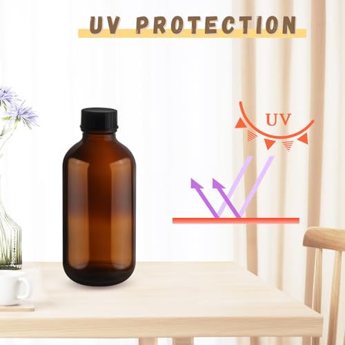 4 Pcs 120ml/4oz Amber Glass Bottles Boston Round Bottle Empty Sample Container with Black Cap for Essential Oil Perfume Liquid