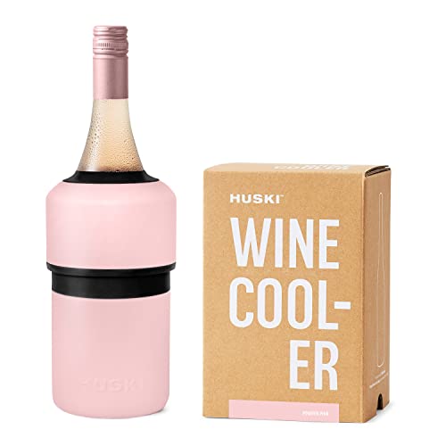 Huski Wine Chiller | Award Winning Iceless Design | Keeps Wine Cold up to 6 Hours | Next Generation Ice Bucket | Fits Some Champagne Bottles | for Wine Lovers (Pink) - color: Powder Pink