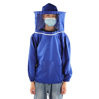Beekeeping Tools Suits,Breathable Adult Anti Bee Veil Suit Beekeeping Protective Clothing Beekeeper Protective Outfit Upper Body Beekeeping Jacket with Veil Hood Ventilated (Blue) - color: Blue