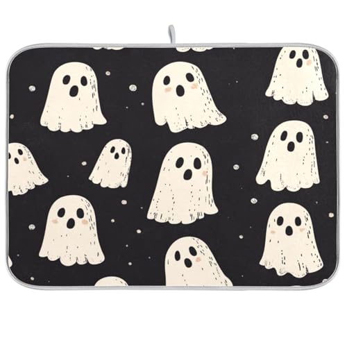 Cute Halloween Ghost Black Dish Drying Mat for Kitchen Counter Drainer Rack Mats for Dishes Washable Absorbent Draining Heat Resistant Pad for Countertop 18x24 - color: Cute Halloween Ghost Black, size: 18'' x 24''