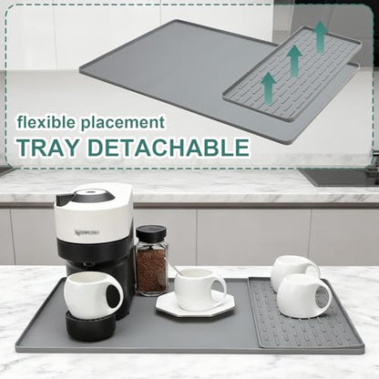 Silicone Coffee Mat, 24"X16" Heat-Resistant,Eco-friendly,Hygienic Drying Pad,Leak-Proof and Non-Slip,Removable Silicone Mat with Concave and Convex Design,（Gray 24X16） - color: Gray, size: 24" x 16"