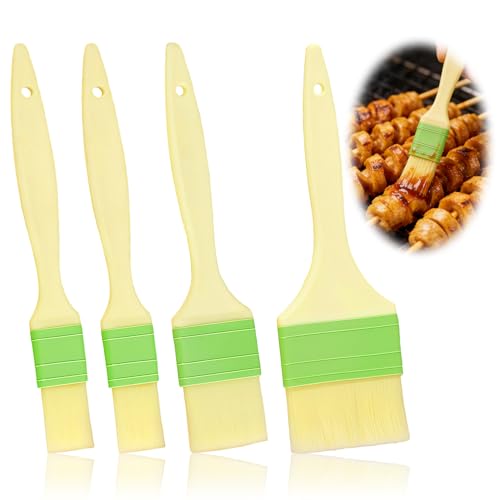 Natural Bristle Pastry Brush Set - 4pcs Wool Basting Brushes with Plastic Handles for Baking BBQ and Cooking