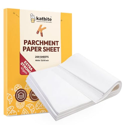Katbite 200PCS 12x16 In Heavy Duty Flat Parchment Paper, Parchment Paper Sheets for Baking Cookies, Cooking, Frying, Air Fryer, Grilling Rack, Oven(12x16 Inch) [Extra Strong Series] - size: 12"x16"-200
