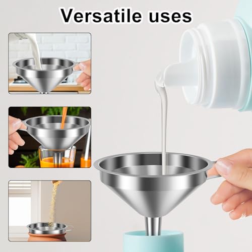 14 Pack Stainless Steel Funnels with 6 Fine Mesh Strainers, 4 Sizes 2.2-5.9 Inches Food Grade 304 Metal Kitchen Funnel Set for Filling Bottles, Oil, Jam, Juice, Wine, Milk, Powder, Canning - color: Silver 14pcs